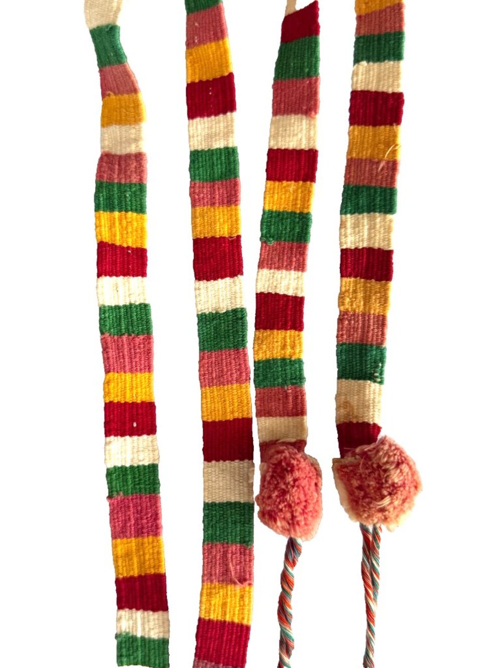 VINTAGE GUATEMALAN HANDWOVEN POMPOM COTTON SASH BELT FAJA CINTA FOLK ART 49"